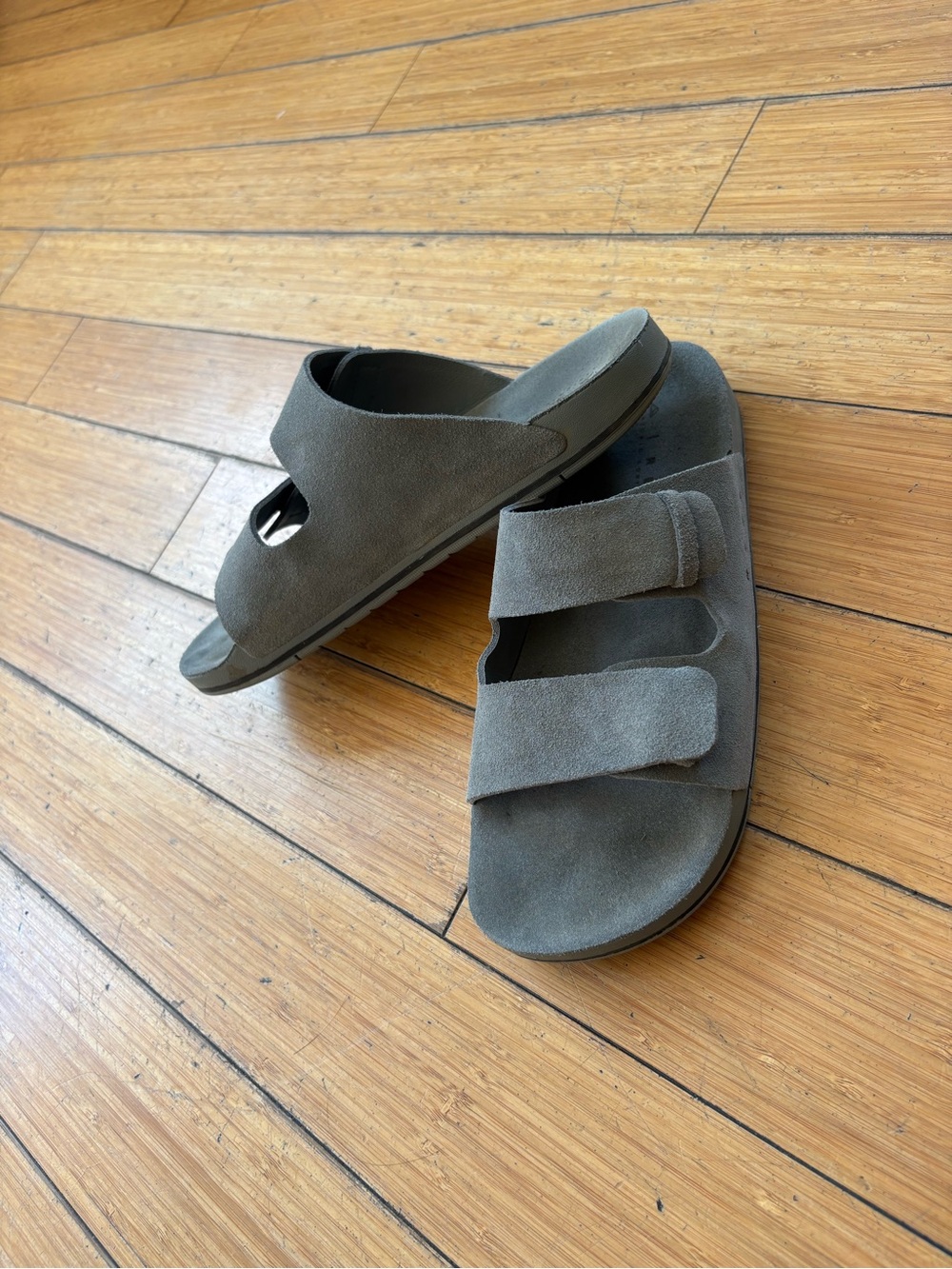 Reef Men's Gray Suede Double-Strap Slide Sandals